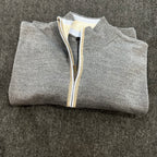 Grey & Tan piping 1/4 zip merino knit from
J Fredric