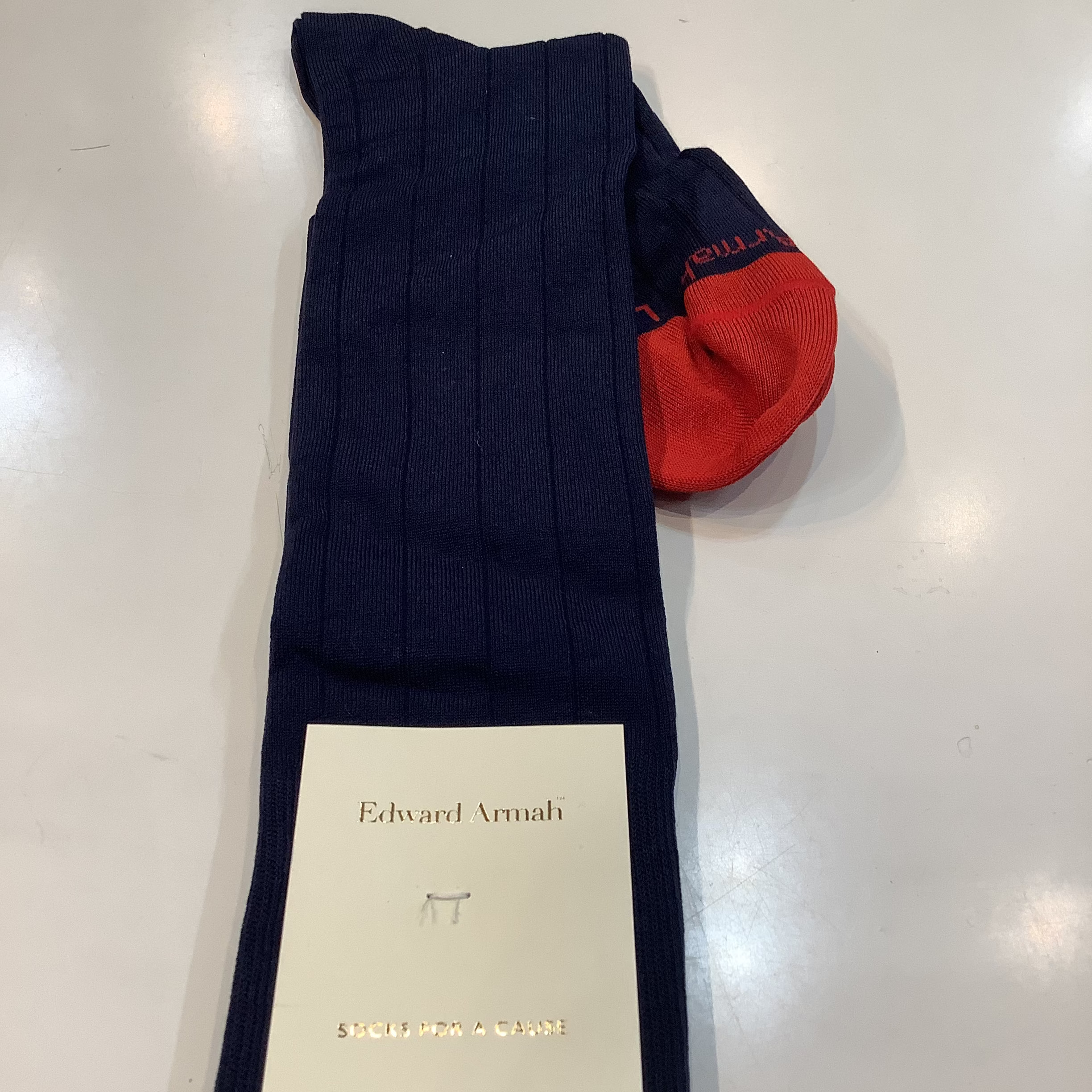 Navy Ribbed Sock, with red Toe.