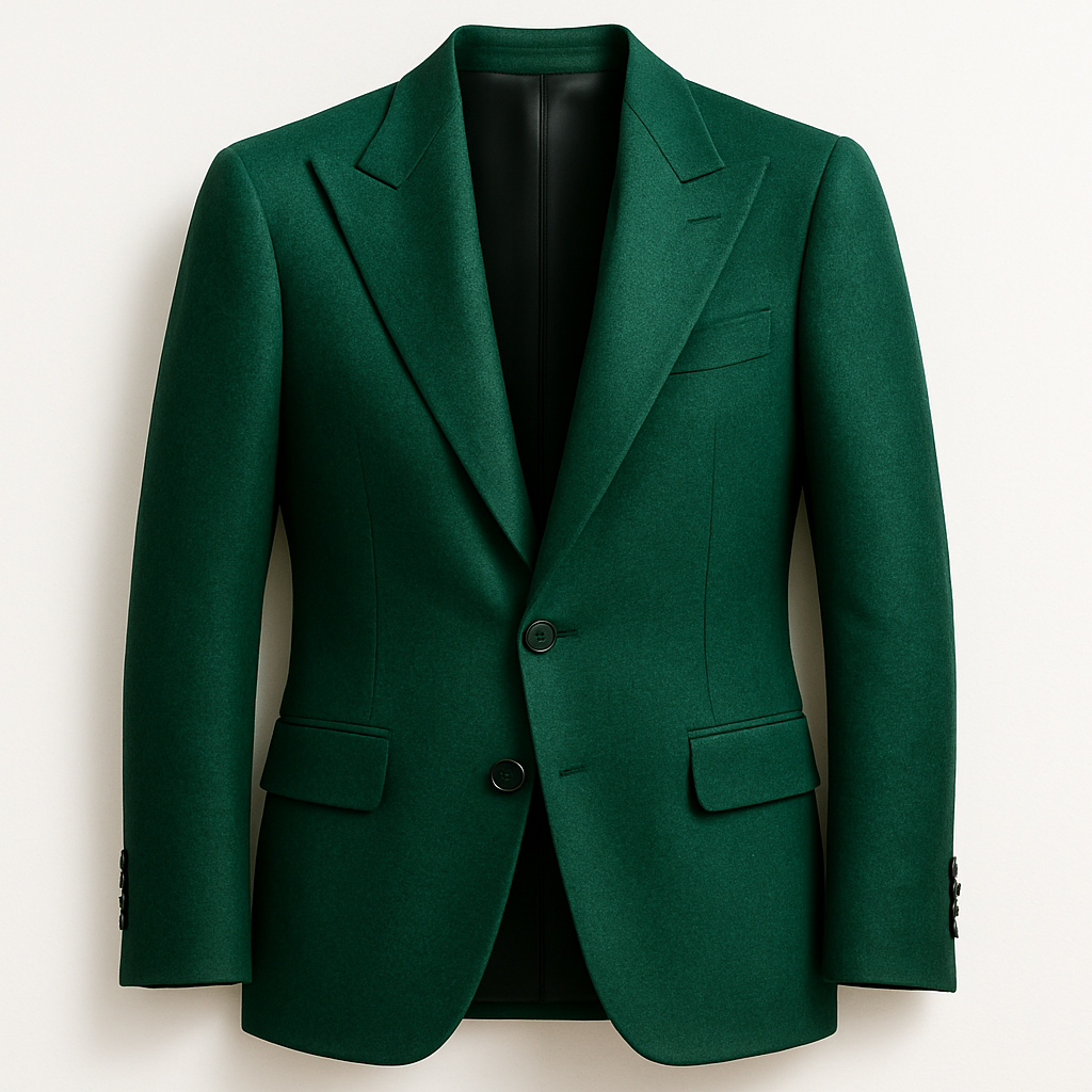 Emerald Green two button jacket with a Peak Lapel & ticket pocket.