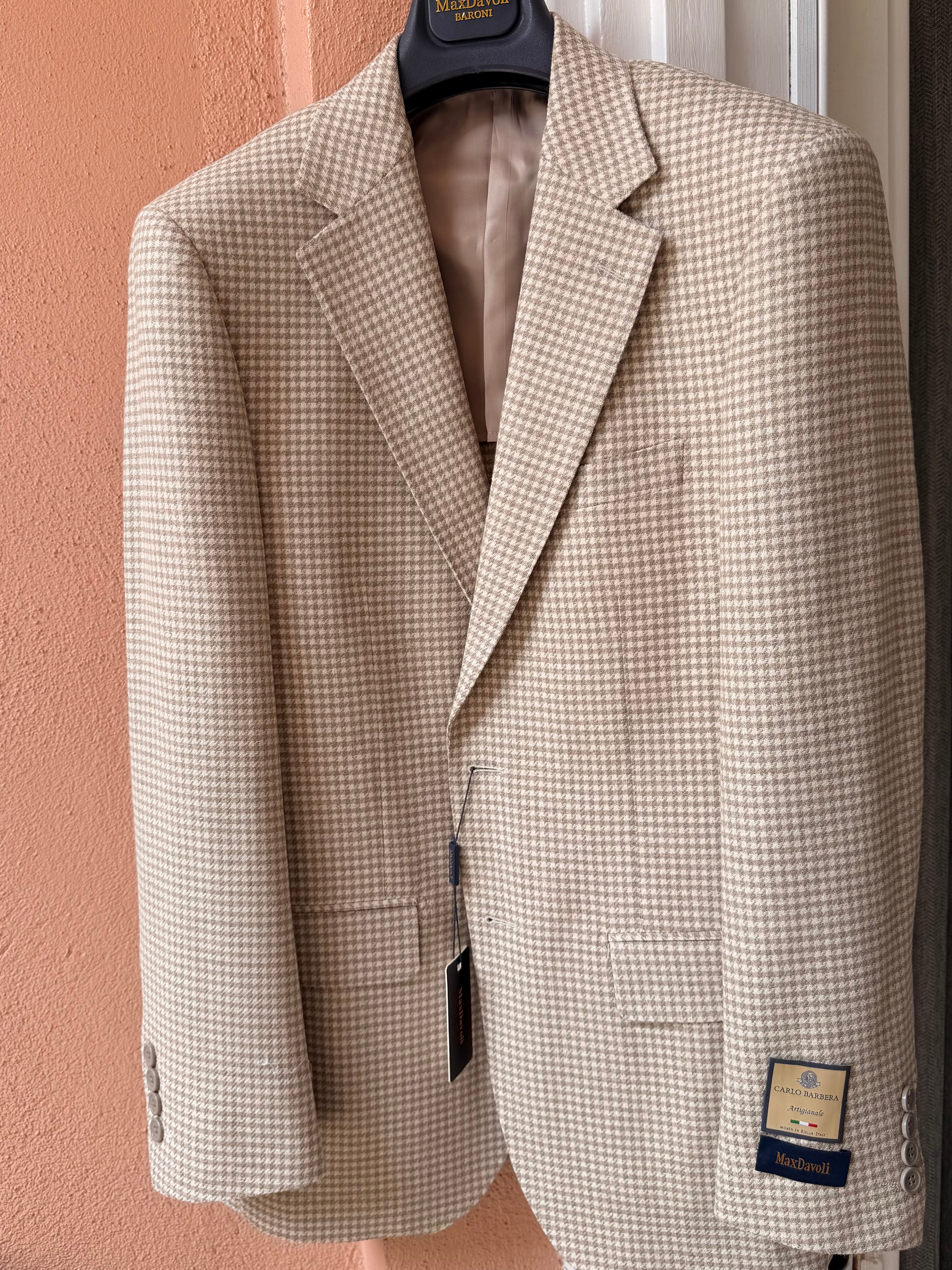 Tan houndstooth Carlo Barbera wool blend jacket