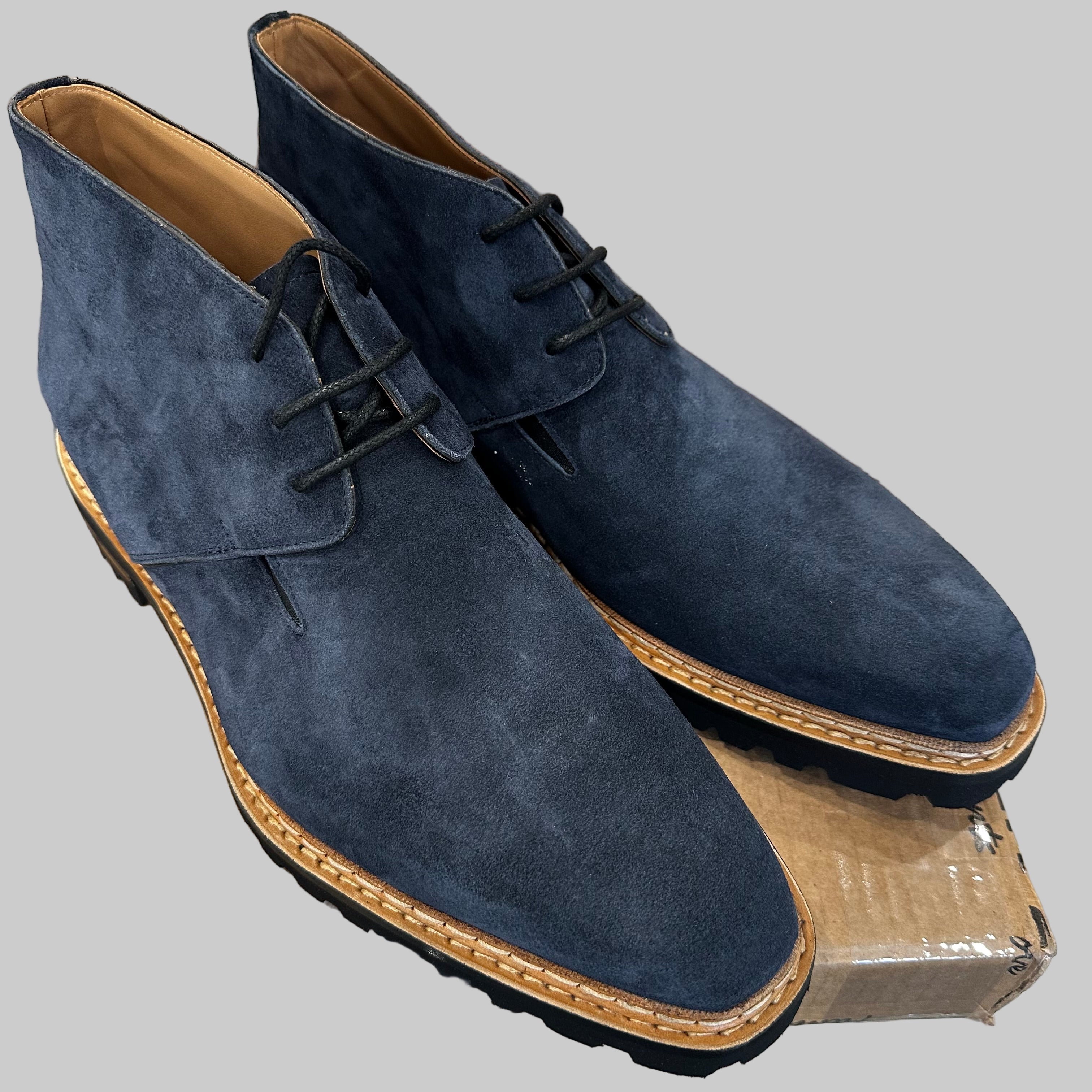 Blue suede chucka's from Castori, with lug soles. 