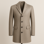 SILVER TAN COLORED FOUR BUTTON CASHMERE TOP COAT 