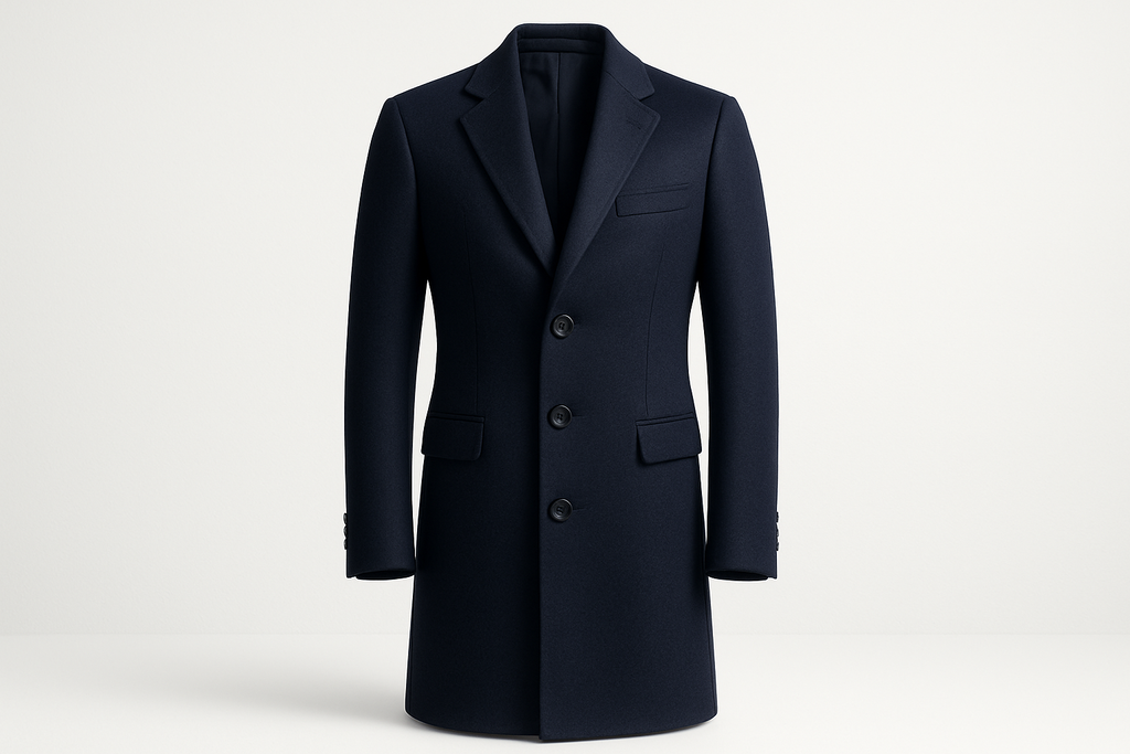 BRITISH NAVY SINGLE BREASTED CASHMERE TOP COAT