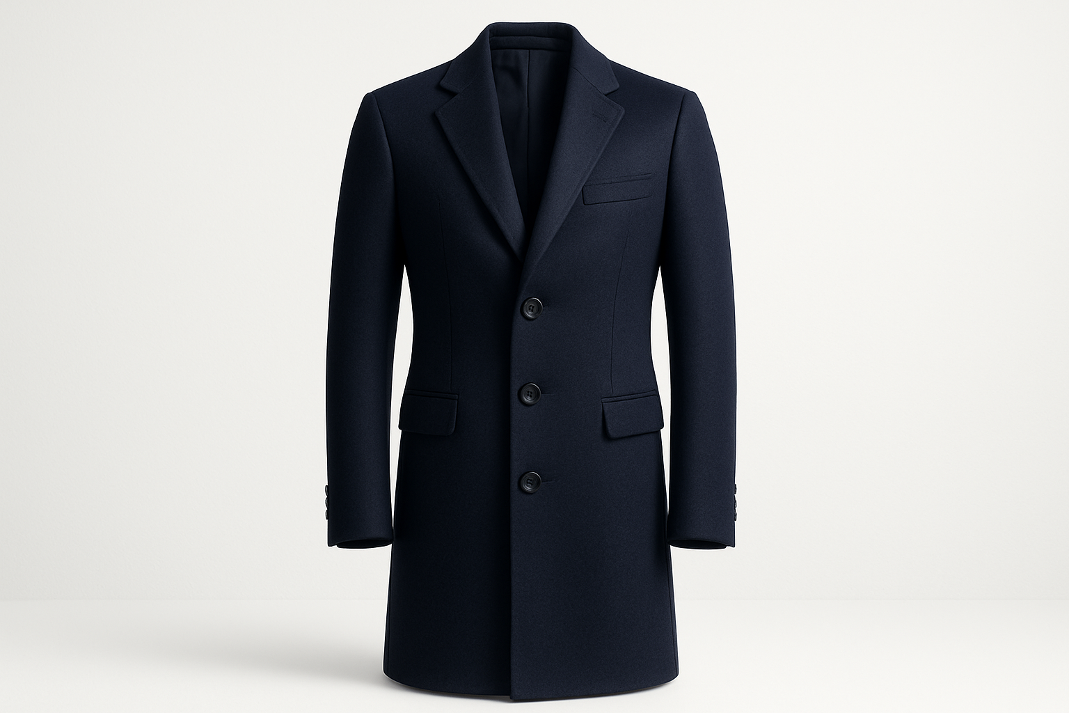 BRITISH NAVY SINGLE BREASTED CASHMERE TOP COAT