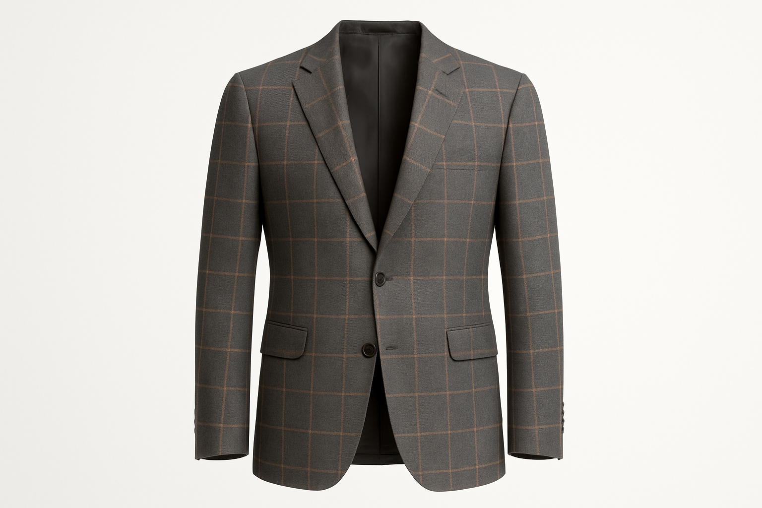 Grey & Tan windowpane plaid two button notch lapel jacket