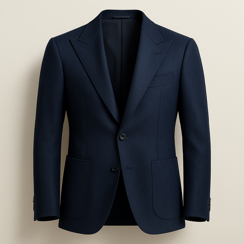 Navy two button peal lapel jacket with patch pockets